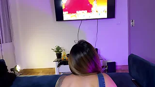 Absorbed stepsister bends over to play video festivity and gets fucked
